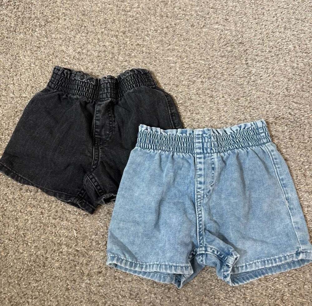 H&M Toddler Paperbag Waist Denim Shorts Lot - Blue and Black